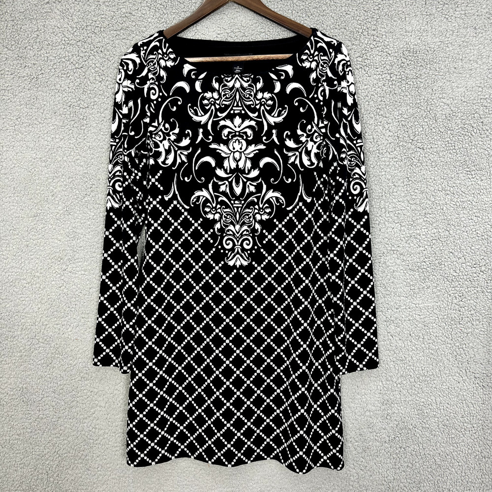 White House Black Market Shift Dress Womens Medium Geometric Diamond Boho Artsy